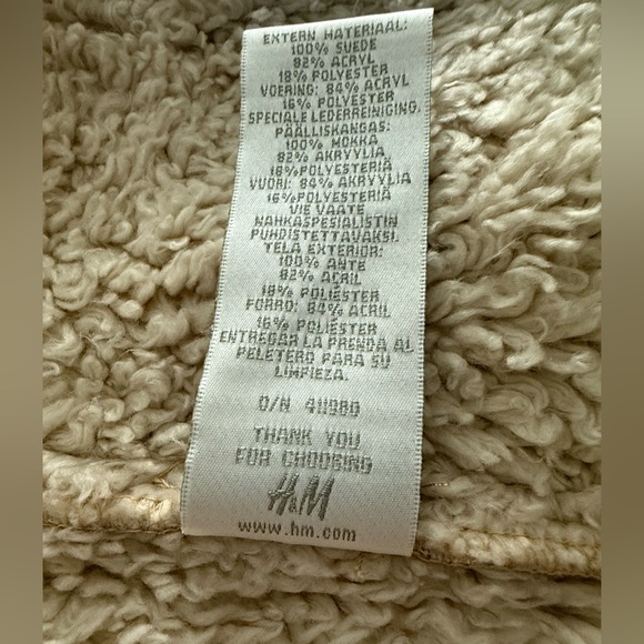 Vintage H&M Women's Tan Suede Leather Long Coat with Shaggy Furry Trim - Picture 14 of 17